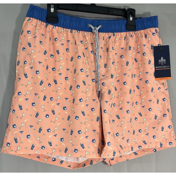Men’s Rainforest Swim Trunks Coral Martini Beach Summer Drawstring Large NWT - Picture 3 of 7